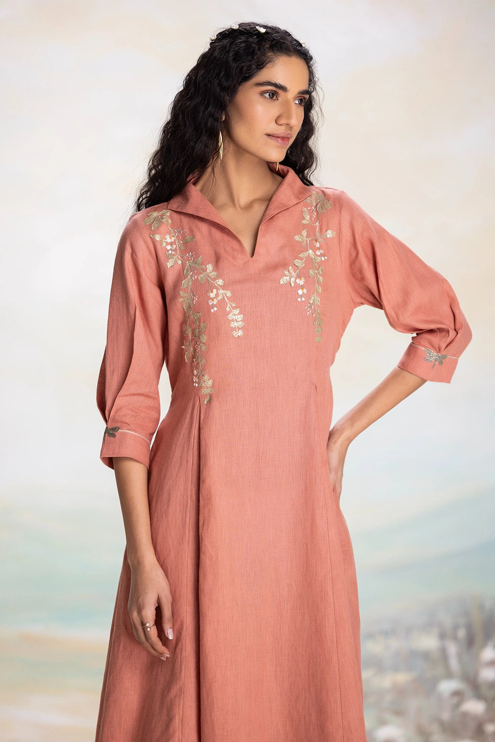 Golden Leaf Peach Dress