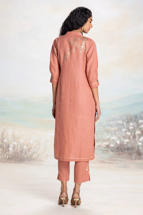 Golden Leaf Peach Kurta Set