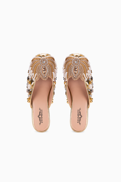 Gold Lotus Mule Heels