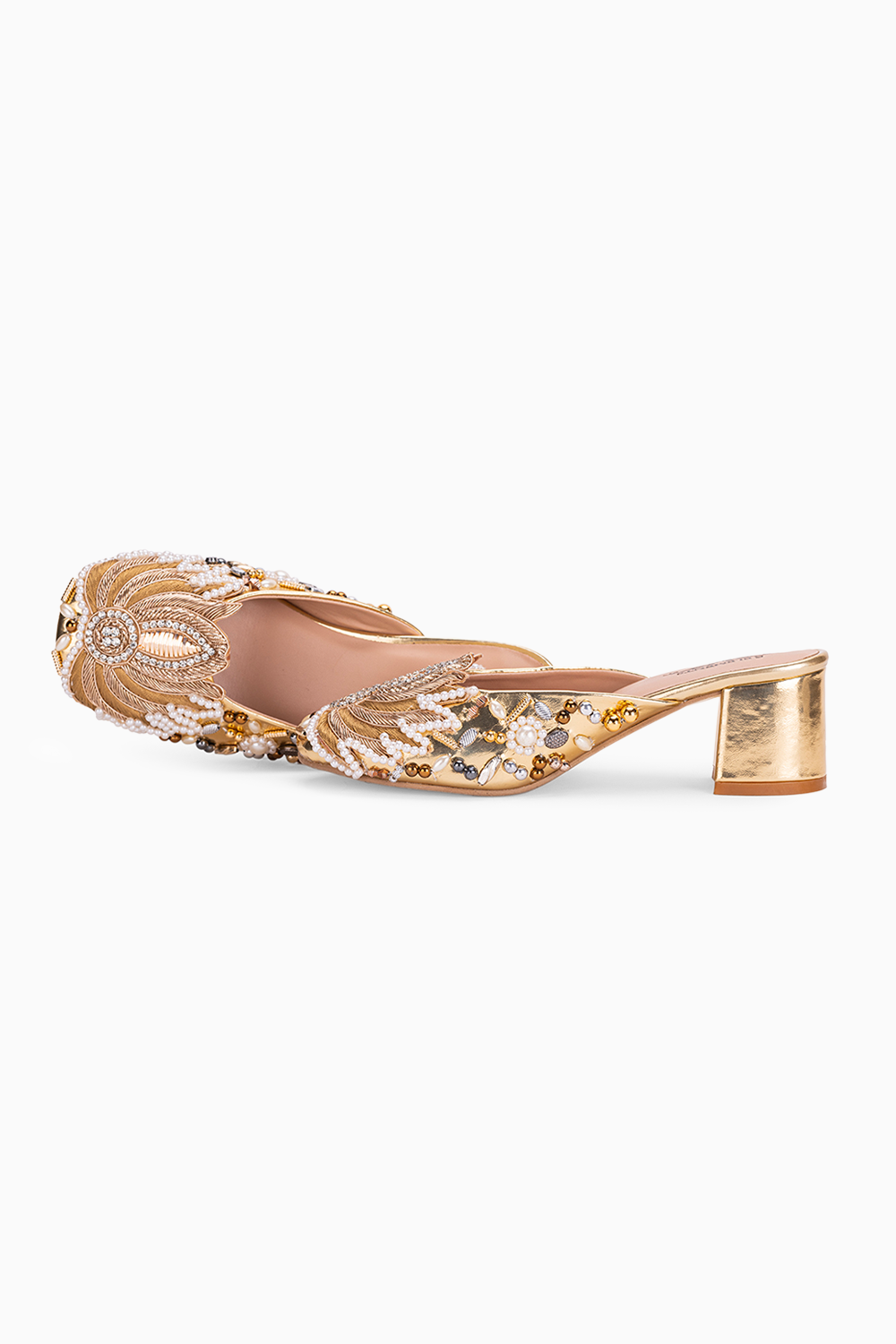 Gold Lotus Mule Heels