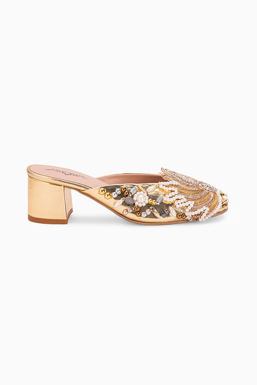 Gold Lotus Mule Heels