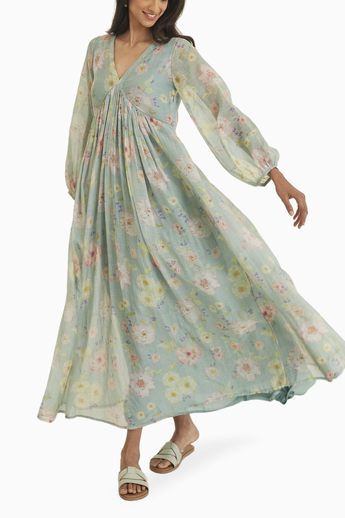 Gratitude Sage-Green Sooti Chanderi Dress