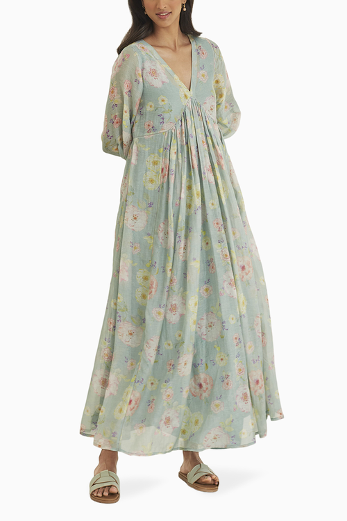 Gratitude Sage-Green Sooti Chanderi Dress