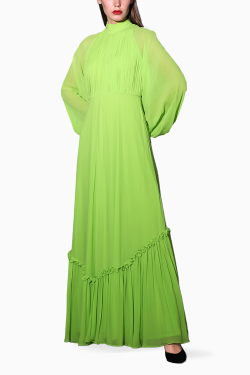Green Backless Tie Halter Neck Gown