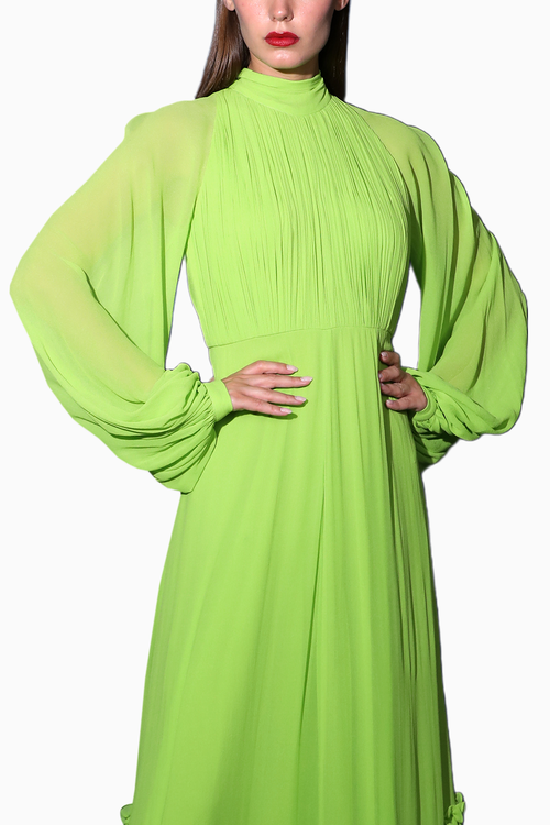 Green Backless Tie Halter Neck Gown