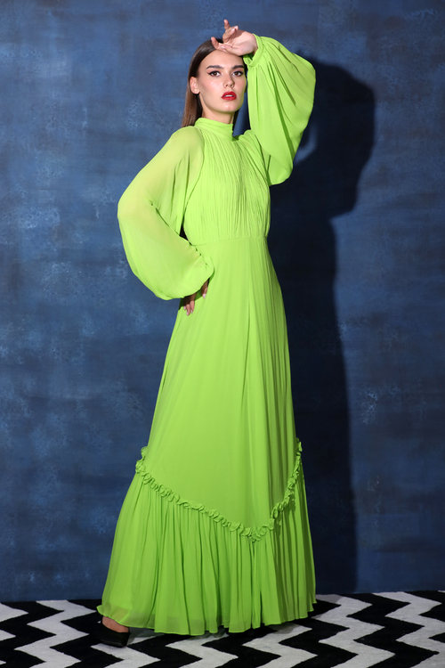 Green Backless Tie Halter Neck Gown