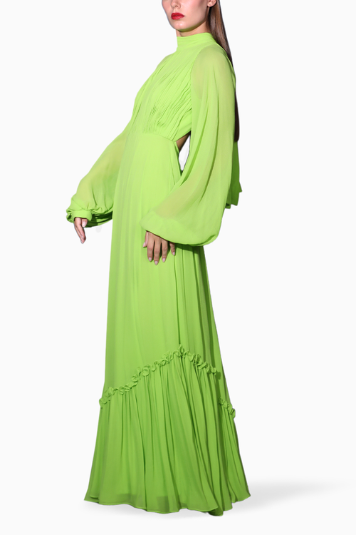 Green Backless Tie Halter Neck Gown