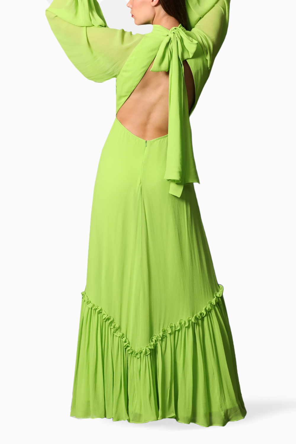 Green Backless Tie Halter Neck Gown