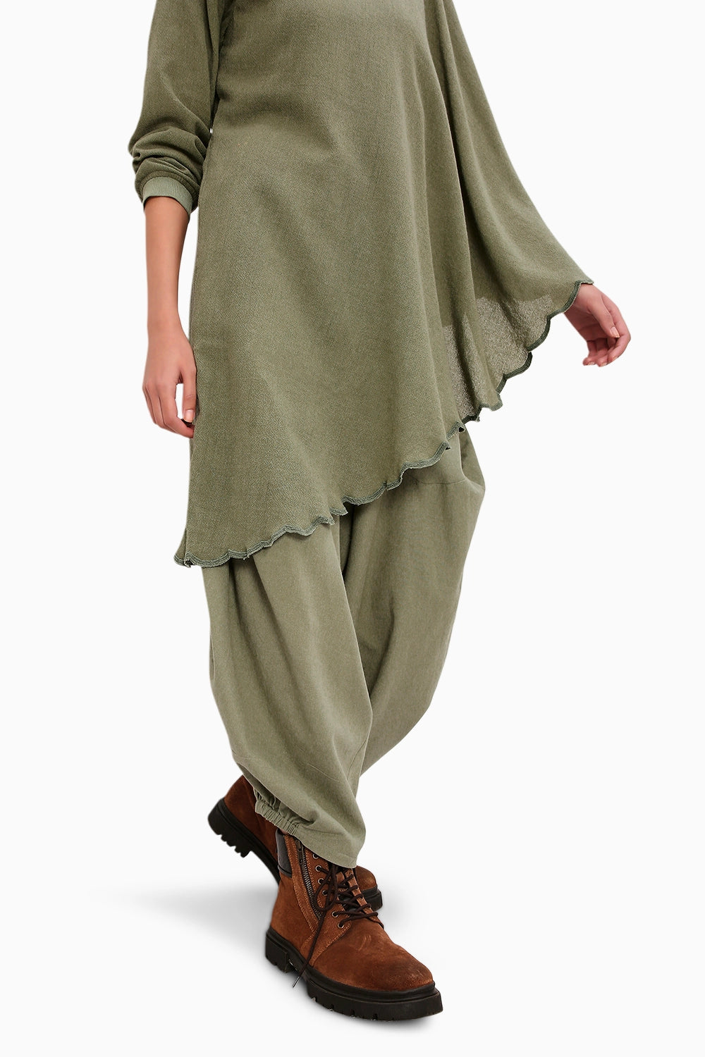 Green Ribbed Scallop Tunic