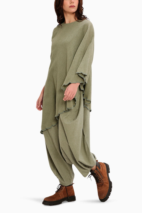 Green Ribbed Scallop Tunic