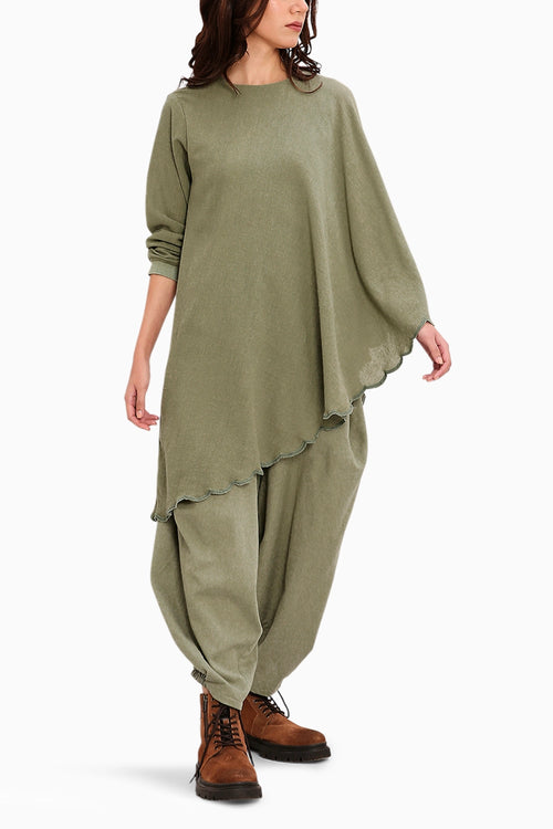 Green Ribbed Scallop Tunic