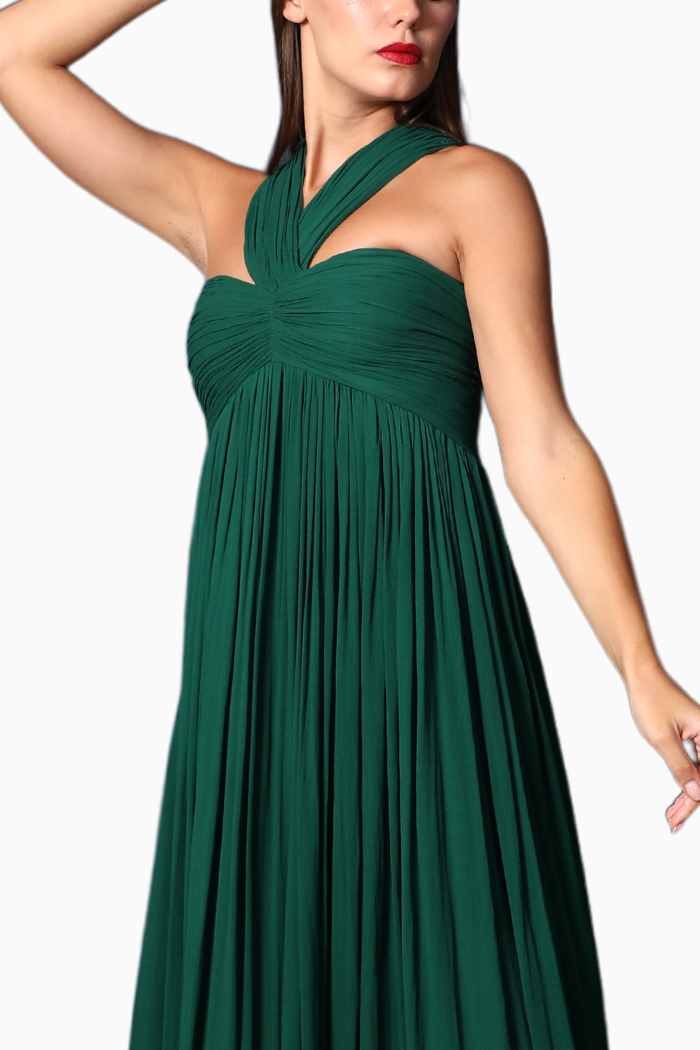 Green Criss Cross Neckline High Waist Gown