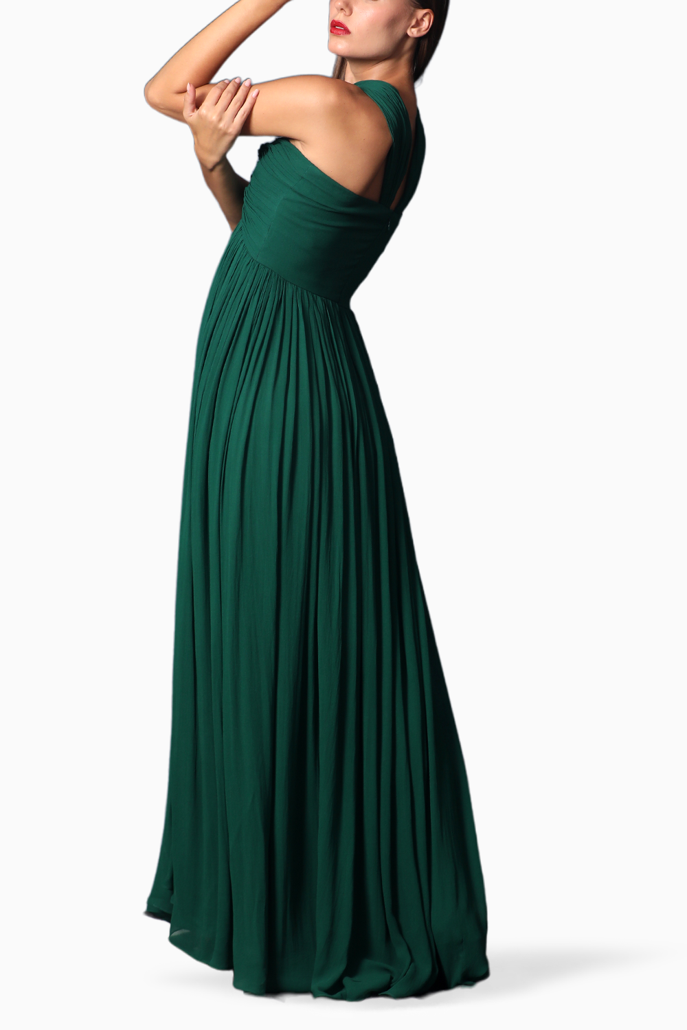 Green Criss Cross Neckline High Waist Gown