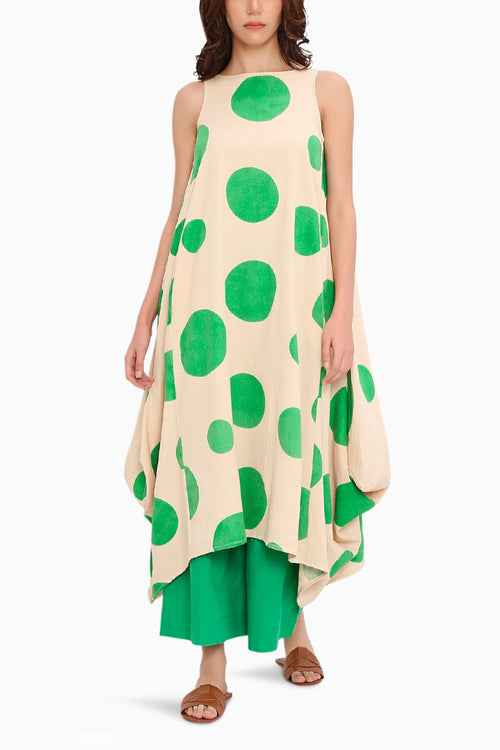 Green Hand Block Printed Polka Vari Co-Ord Set