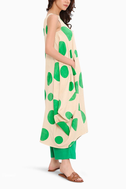Green Hand Block Printed Polka Vari Co-Ord Set