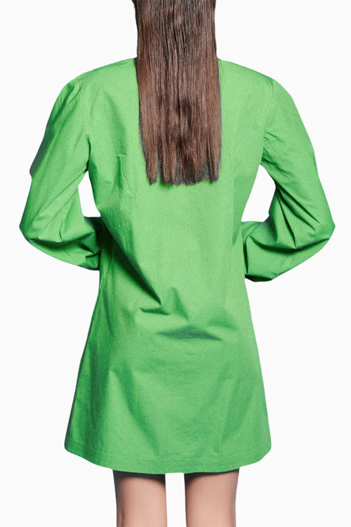 Green Poplin Embroidered Shirt Dress