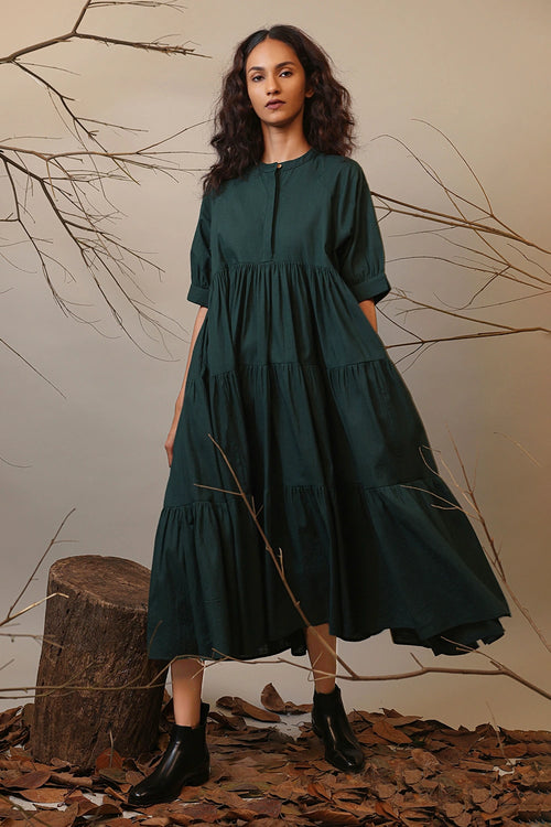 Green Raglan Tiered Dress