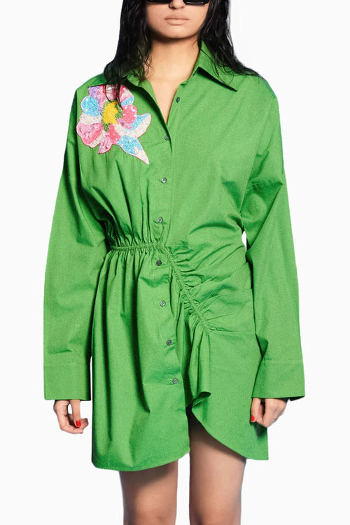 Green Ruched Asymmetric Dress