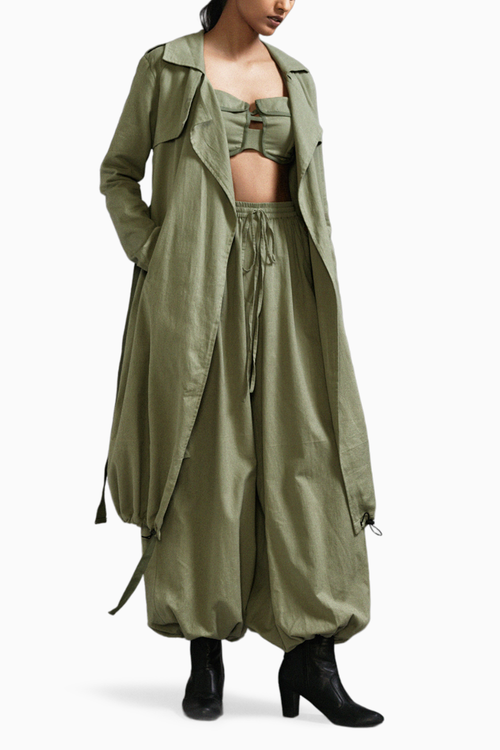 Green Safari Cargo Trench Set