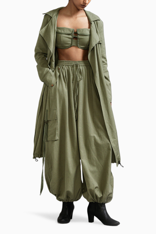 Green Safari Cargo Trench Set