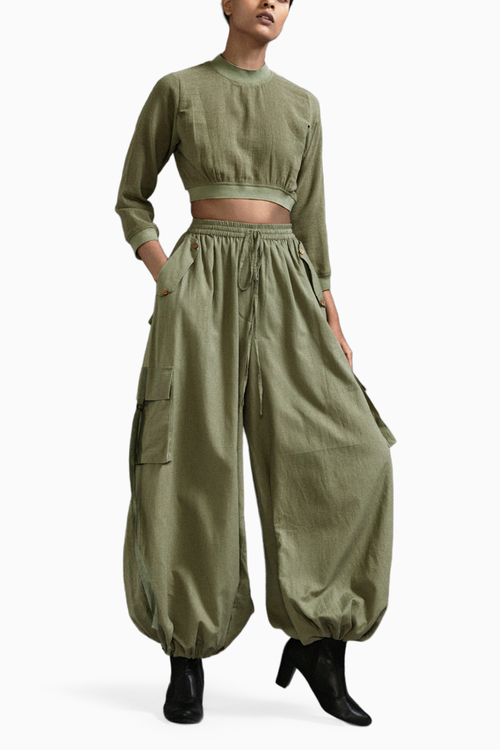 Green Crop Top and Cargo Set