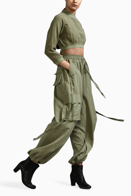 Green Crop Top and Cargo Set