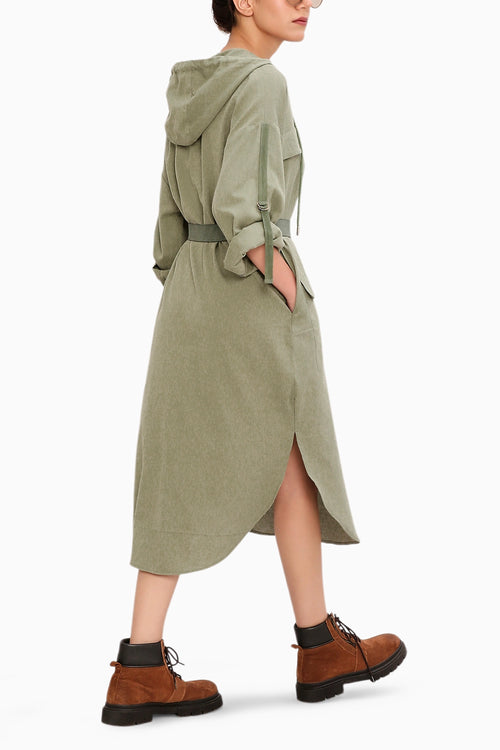 Green Safari Pocket Hooded Dress