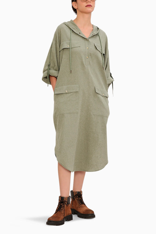 Green Safari Pocket Hooded Dress