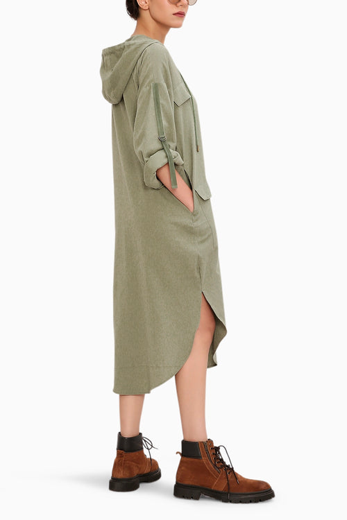 Green Safari Pocket Hooded Dress