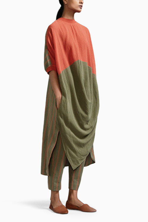 Rust & Green CB Cowl Tunic Set