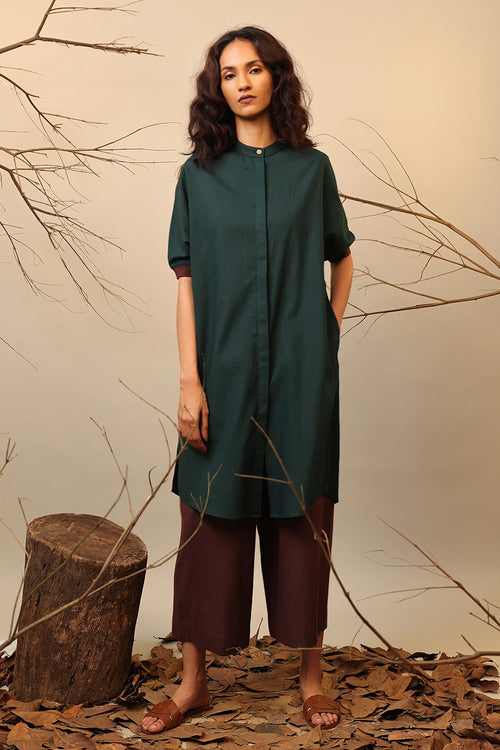 Green & Brown Shirt Tunic Set