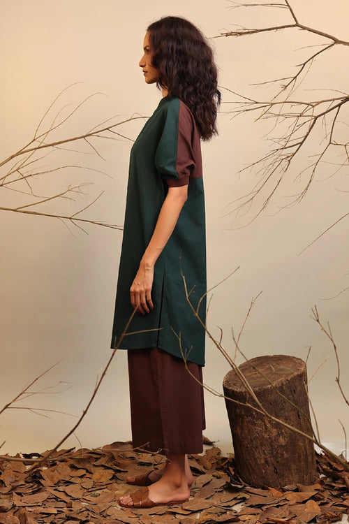 Green & Brown Shirt Tunic Set