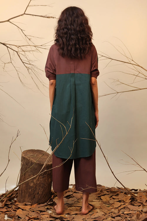 Green & Brown Shirt Tunic Set