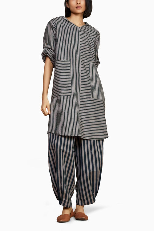 Grey with Charcoal Striped Hooded Co-ord Set