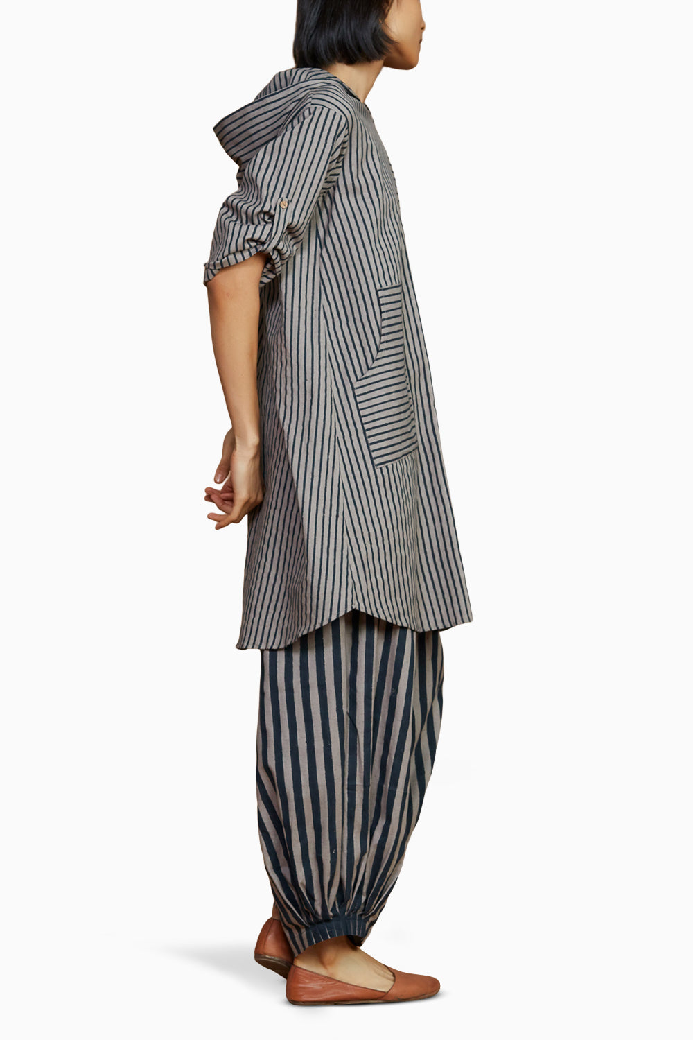 Grey with Charcoal Striped Hooded Co-ord Set