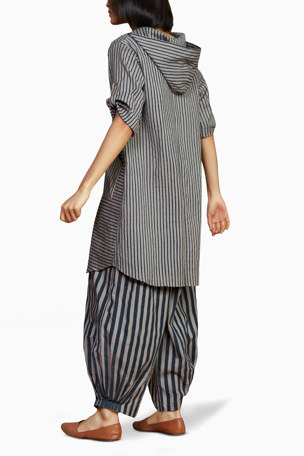 Grey with Charcoal Striped Hooded Co-ord Set