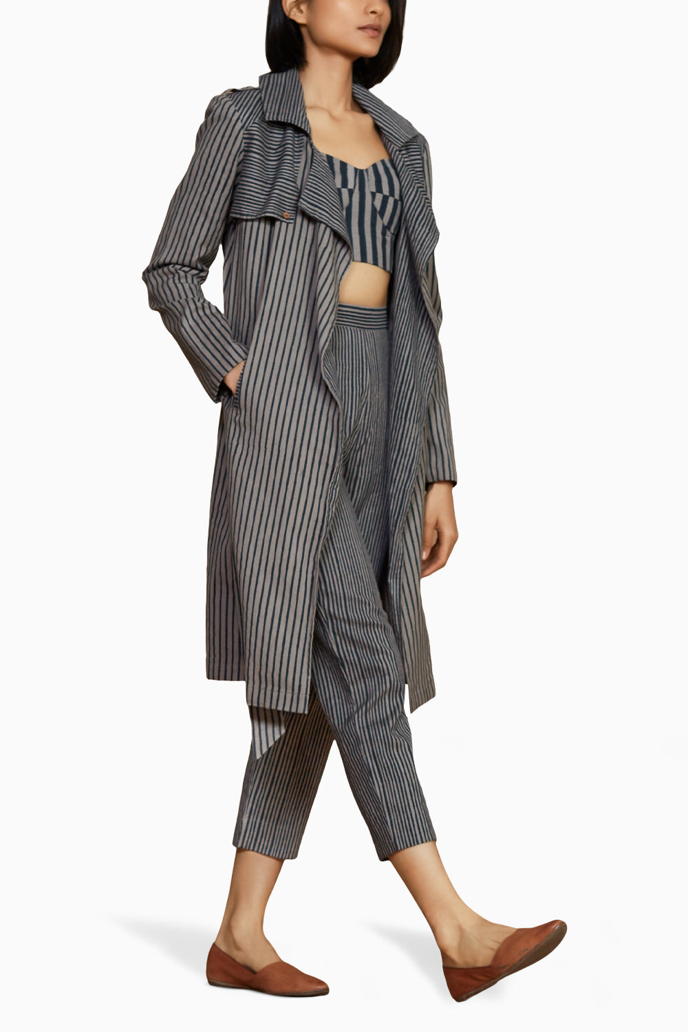 Grey with Charcoal Striped Trench and Corset Co-ord Set