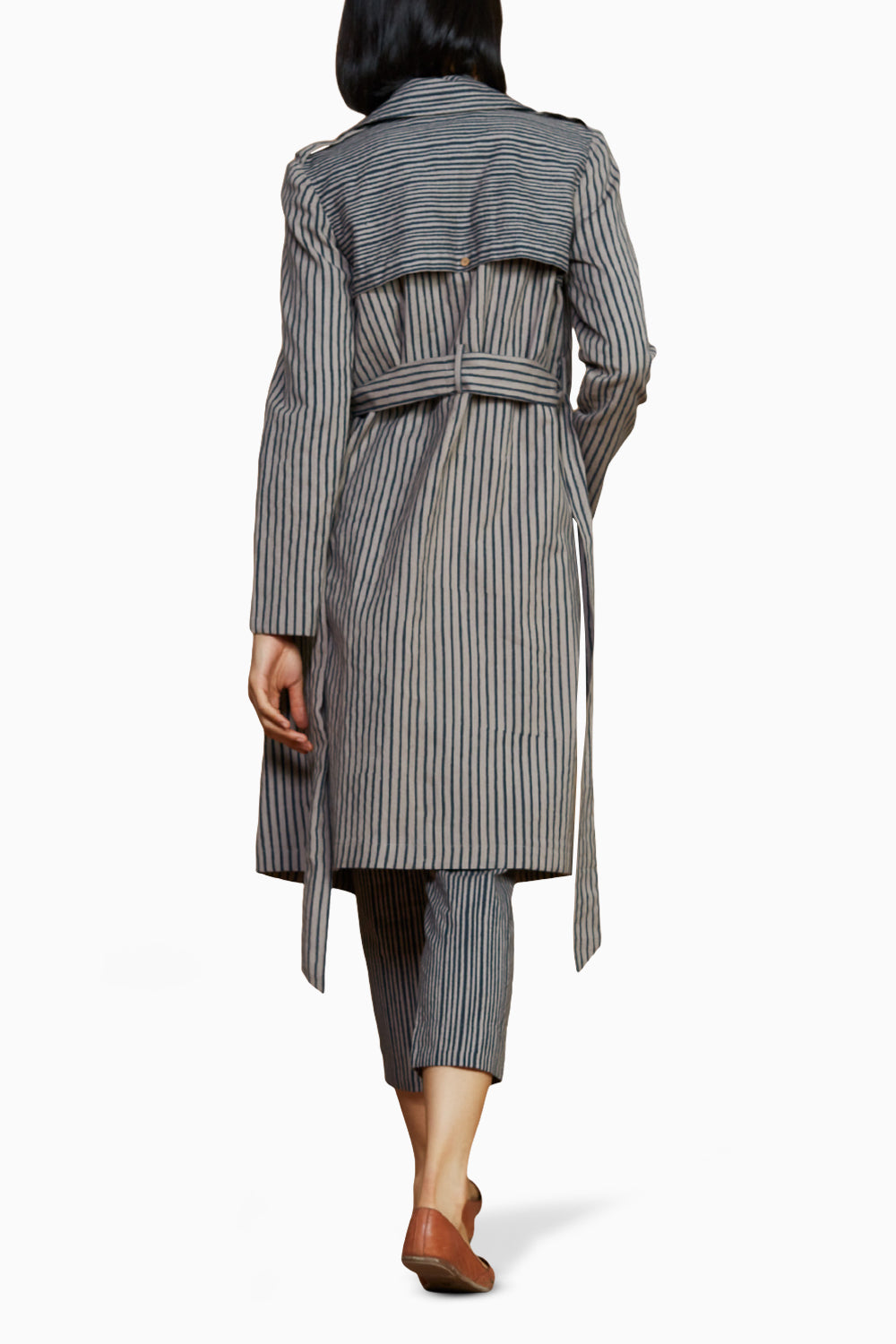 Grey with Charcoal Striped Trench and Corset Co-ord Set