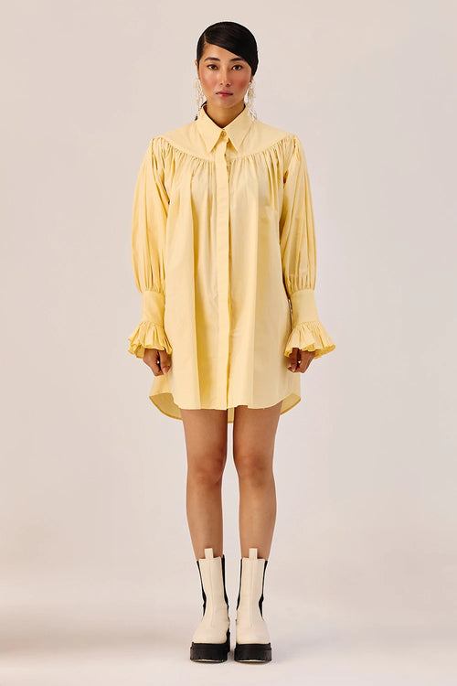 Yellow Oversized Cotton Shirt Dress