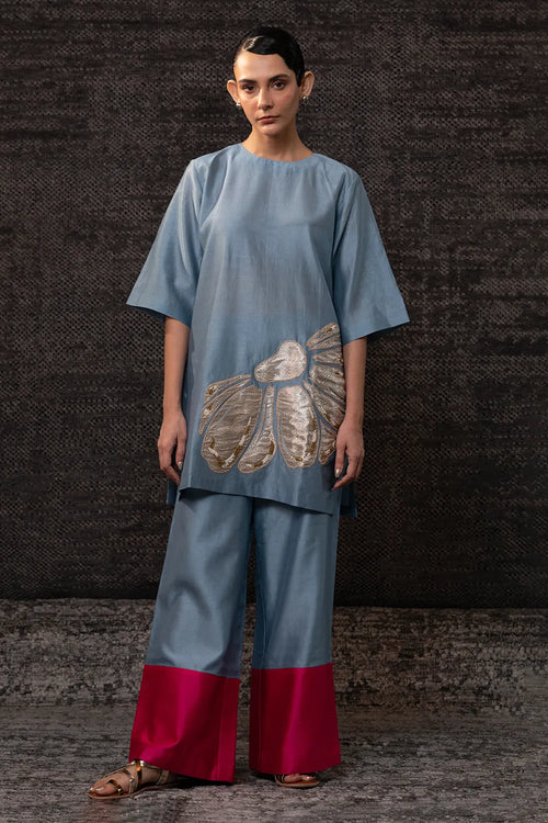 Gulnaar Blue Pink Floral Co-ord Set