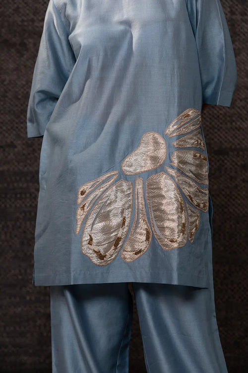 Gulnaar Blue Pink Floral Co-ord Set