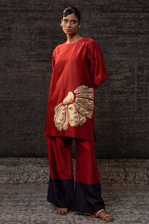 Gulnaar Red Purple Floral Co-ord Set