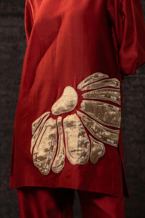 Gulnaar Red Purple Floral Co-ord Set