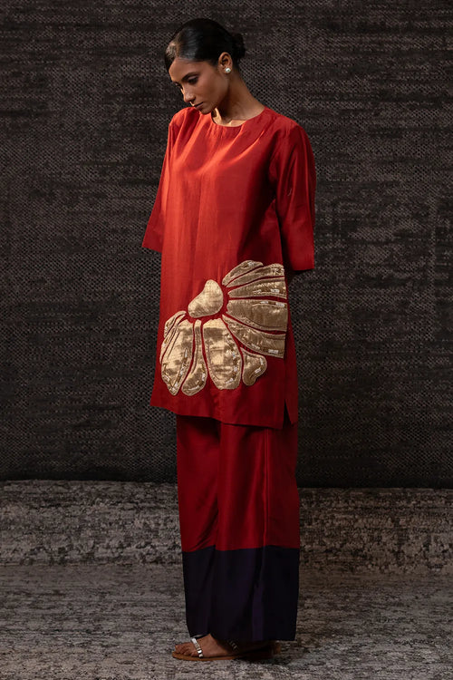 Gulnaar Red Purple Floral Co-ord Set