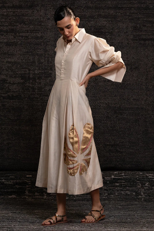 Gulnaar Ivory Floral Pleated Dress