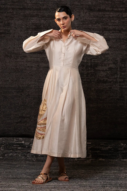 Gulnaar Ivory Floral Pleated Dress