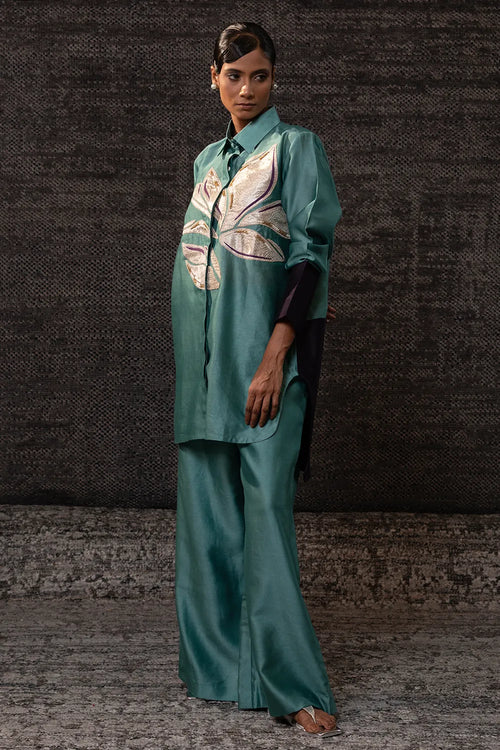 Gulnaar Aqua Leaf Co-ord Set