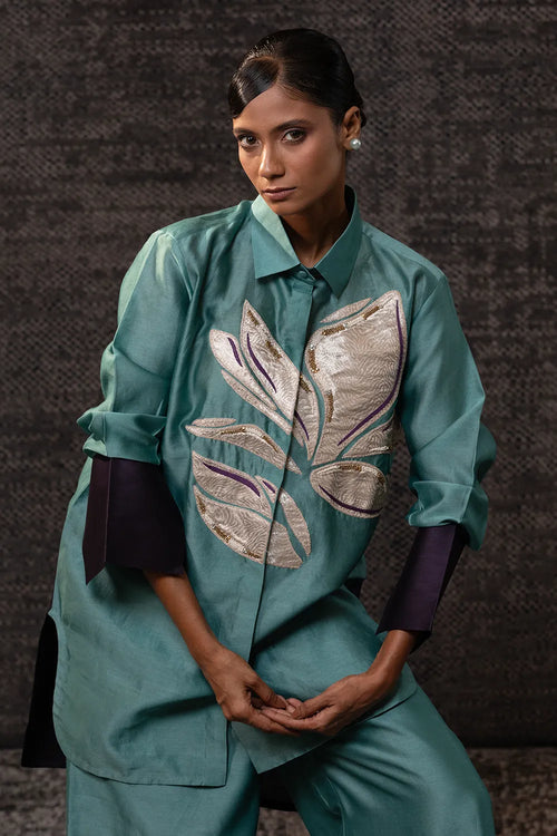 Gulnaar Aqua Leaf Co-ord Set