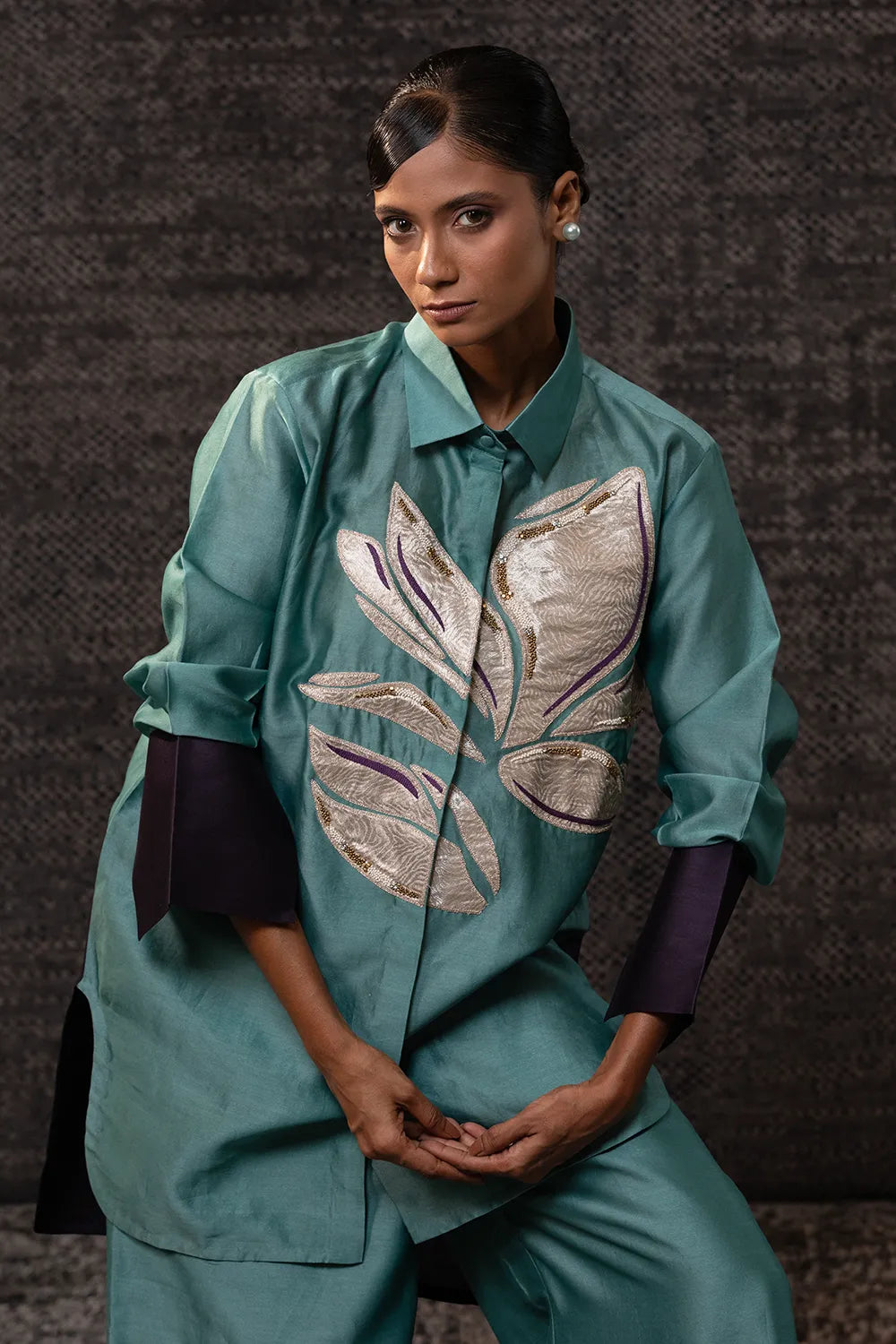 Gulnaar Aqua Leaf Co-ord Set