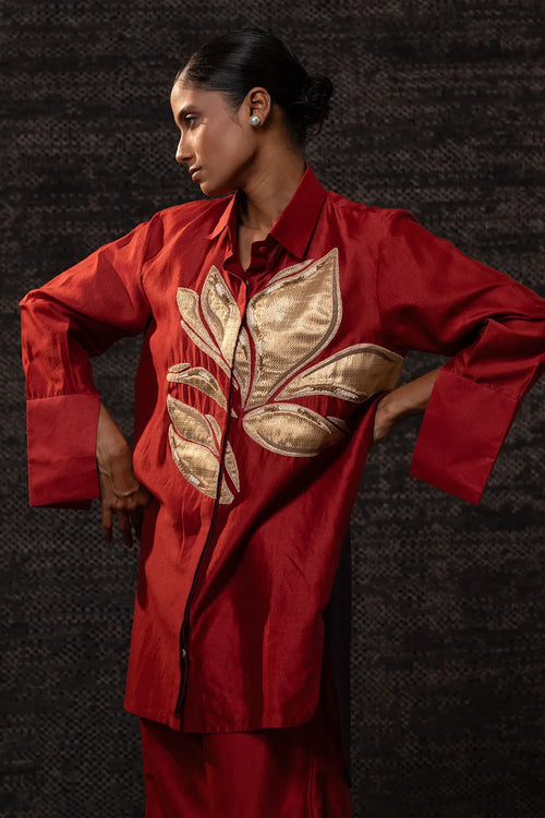 Gulnaar Red Leaf Co-ord Set